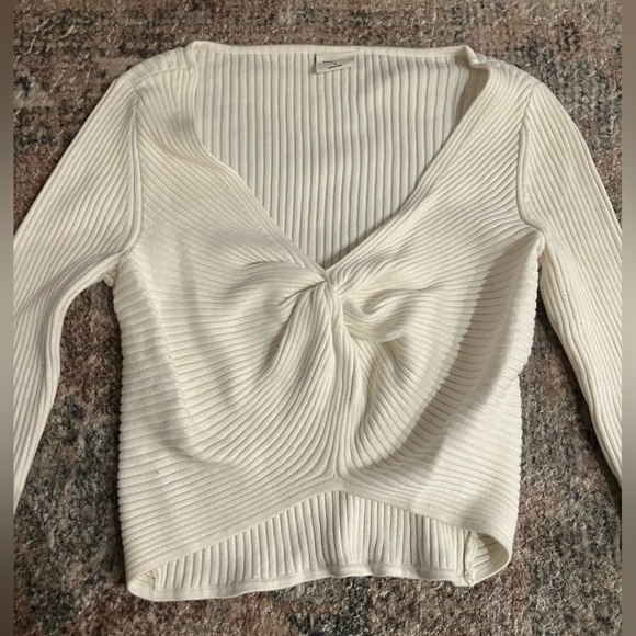 Abercrombie & Fitch Cream Ribbed Long Sleeve Top, cropped - Picture 2 of 3